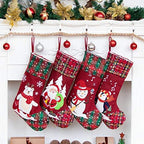 LUBOT 4 Pack Christmas Stockings(21inch) Embroidered Linen Applique Burlap Fireplace Hanging Christmas Stocking Ornament for Family Decorations Holiday Xmas Gift by LUBOT