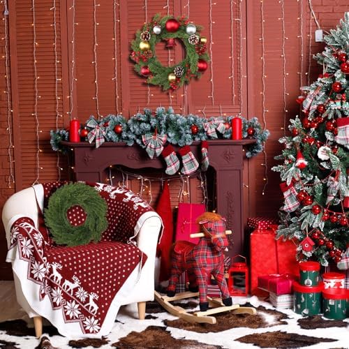 Zeyune 4 Pcs 14" Christmas DIY Green Wreath Artificial Wreath Cypress Style - Image 6