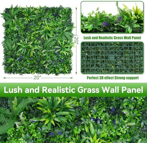 Artificial Grass Wall Panels 20"x20" 12pcs Hedge Greenery Backdrop, UV-Anti - Image 2