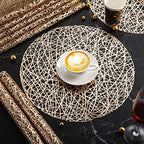 Sieral 12 Packs Round Placemats 15 Inch Hollow Out Pressed Vinyl,Gold - Image 3