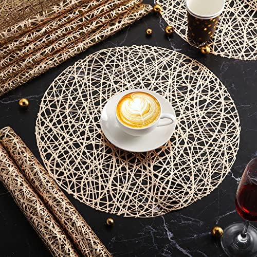 Sieral 12 Packs Round Placemats 15 Inch Hollow Out Pressed Vinyl,Gold - Image 3