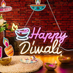 Glooglitter Diwali Oil Lamp Neon Sign LED Light Wall Decor, Happy Diwali - Image 4