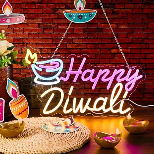 Glooglitter Diwali Oil Lamp Neon Sign LED Light Wall Decor, Happy Diwali - Image 4