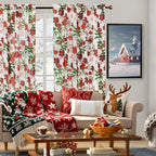 youleyar Christmas Curtains for Living Room, 84 Inch Length Rod Pocket Xmas Curtian Panels, Printed Pattern Flower Window Drapes for Bedroom Dining Room Drapes, 52" W x 84" L - Image 6