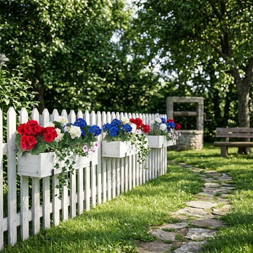 Hananona 12 Pcs Artificial Geranium Flowers for Outdoors Geranium Silk Red White Blue Flowers Outdoor UV Resistant Plants Faux Patriotic Flowers for 4th of July Home Decor (12, RedWhiteBlue) - Image 4