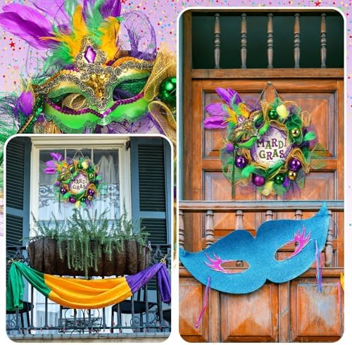 16in Winter Snowflake Wreath for Front Door, Mesh Decor,Carnival,13 Inch - Image 5