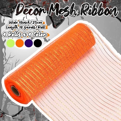 Yuefunny 10 Pcs Halloween Ribbon 4 Mesh Ribbons 6 Burlap Wired Edge Ribbons - Image 2