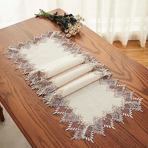 Natural Linen Table Runner 120 inches Beige Lace Coffee Table Runner - Image 5