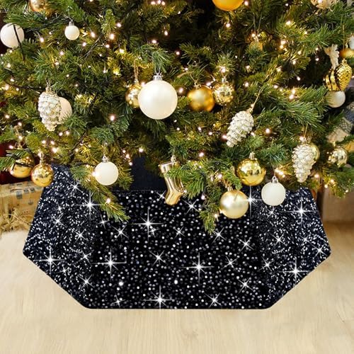 Black Christmas Tree Ring Collar 25.59 Inch Collapsible Xmas Tree Skirt Sequin Velvet Tree Stand Cover for Halloween Artificial Tree Home Ornaments by LJIE-House