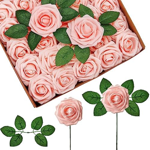 InnoGear Fake Roses 50 Pcs Blush Pink Flowers Artificial Faux Foam Floral by InnoGear