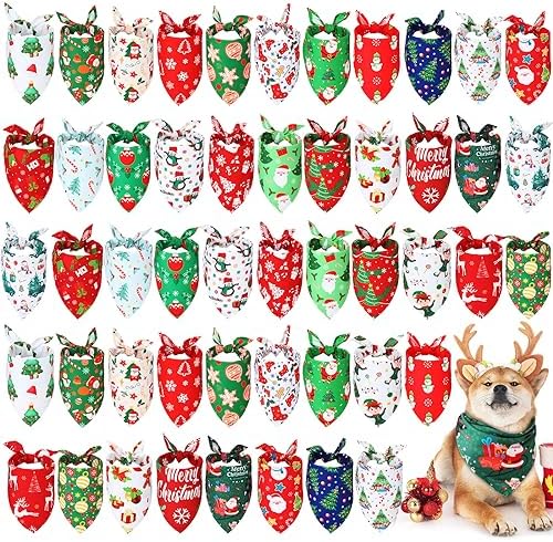 Abbylike 50 Pcs Christmas Dog Bandanas Bulk, Snowman Santa Snowflake by Abbylike