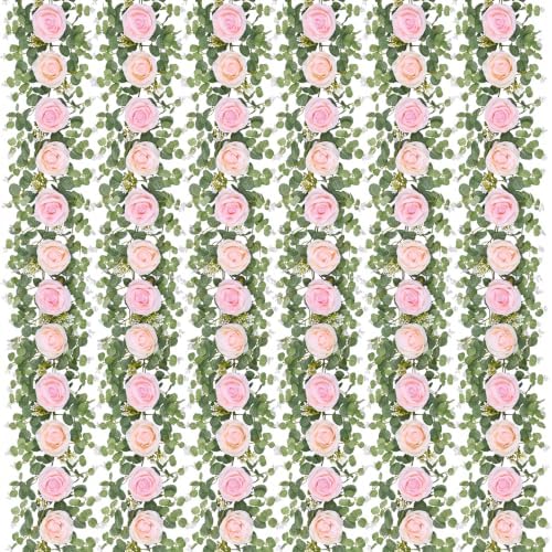 6Pcs 39Ft Artificial Eucalyptus Garlands with Flowers Roses by DolicerLANDSCAPEQ