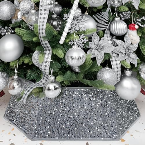 XmasExp Christmas Tree Collar, 39 inch Sequin Tree Skirt Stand Base Cover for Home Decor (Silvergrey, X-Large) by XmasExp