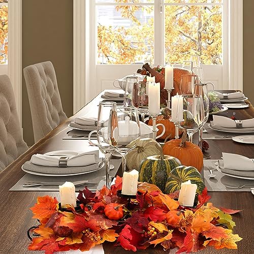Yunlly Fall Candleholder Centerpiece Maple Leaf Pumpkin Table,Bright Style - Image 6