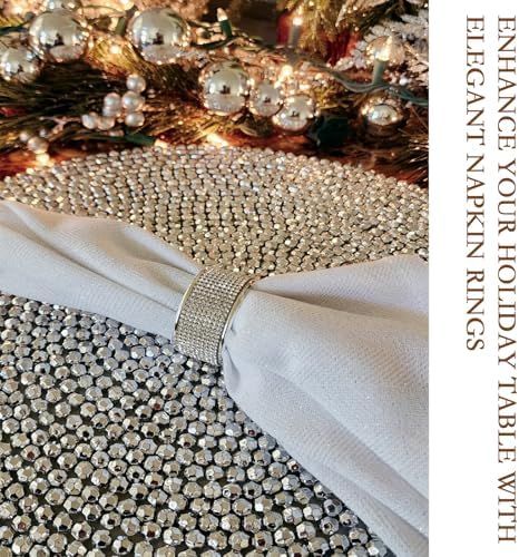 Silver Diamond Napkin Rings Set of 12, Rhinestone Napkin Holder for Dining, Table Decorations,Wedding,Bling Cloth Holder Full of Crushed Diamond,Silver Napkin Ring Party of Table Setting Home Décor - Image 3