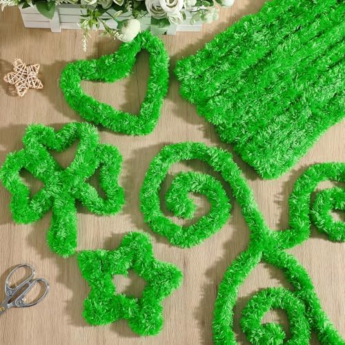 Teenyyou 24 Pcs 30mm x 39.37 Inch Extra Thick Jumbo Pipe Cleaners Bulk DIY Valentine's Day Giant Fur Fluffy Pipe Cleaners Chenille Stems Craft Supplies for Gifts DIY Project(Green) - Image 4