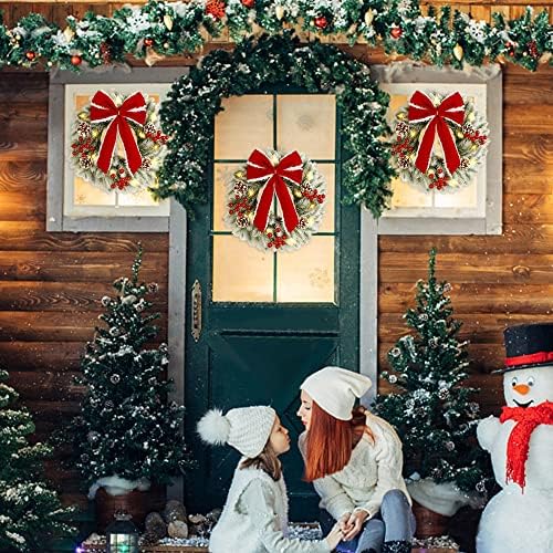 ATDAWN 3 Pcs Mini Christmas Wreath, 15 Inch Outdoor Lighted Christmas Wreath for Front Door, Xmas Wreath for Holiday Christmas Party Decorations - Image 7
