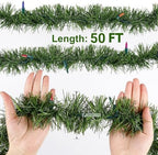 Biswing 50FT Pre-lit Christmas Green Garland, Lighted Artificial Pine Garlands with 100 Count Multicolor Mini Lights, Light Up for Indoor Outdoor Gate Home Winter Holiday New Year Decorations - Image 4