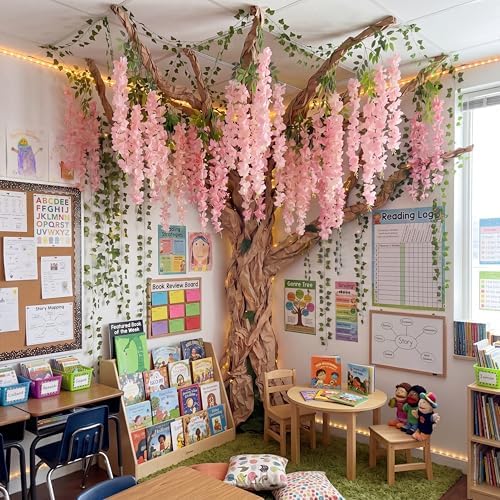 Zeyune 3D Wisteria Tree Classroom Decor for Reading Corner, Pink by Zeyune