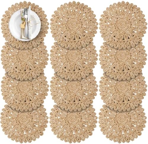 13.8" Set of 12 Corn Husk Woven Round Placemats by DaiVuCrafts by DaiVuCrafts