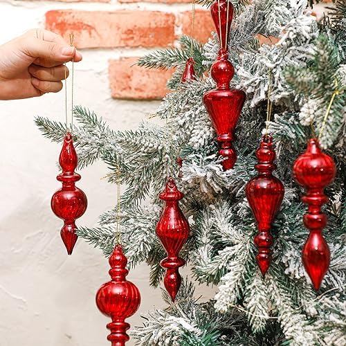Mifoci 8 Pcs 6 Inch Mercury Glass Finial Christmas Ornaments,Red - Image 5