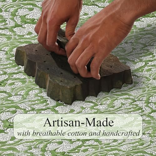 Ridhi Sage Green Hand Block Print Cotton Table Runner Garden Farmhouse Buffet Tabletop Cover for Home Kitchen Dining Décor Parties Family Dinners Wedding Thanksgiving Christmas (16X70 Inches) - Image 3