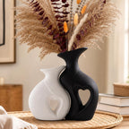Heart Vase Set of 2, Black White Ceramic Vases, Wedding Gift for Couples by ChifonCyan