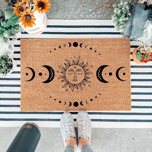 Funny Coir Doormat Sun and Moon Phase Magic Moon Door Mats for Entryway Decor Outdoor Mat with Heavy Duty Front Porch Welcome Mats Entry Natural Coir House Warming Gift Mat 23.7 x 15.7 inch - Image 5