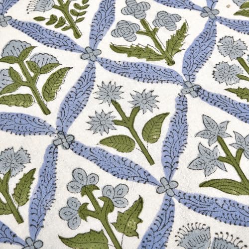 Ridhi Light Steel Blue Floral Block Print Throw Pillow Covers 20x20 Inch - Image 6