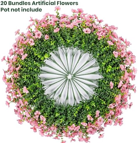 20 Bundles Artificial Flowers for Outdoor, Fake Plants Spring Decor,Pink - Image 4