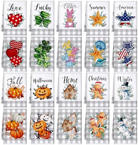 FuWeave Vigor Plaid 20 Pcs Seasonal Holiday Kitchen Hand Towels Set by FuWeave