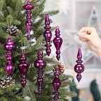 Mifoci 8 Pcs 6 Inch Mercury Glass Finial Christmas Ornaments,Dark Purple - Image 5