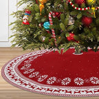Dremisland Christmas Tree Skirt Rustic Knit Christmas Tree Mat 48In Red - Image 2