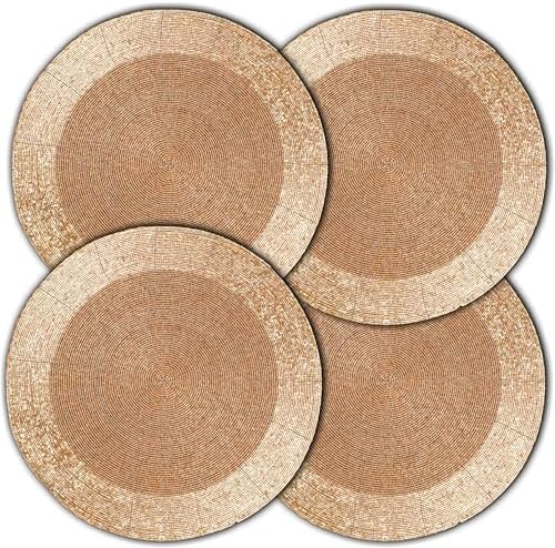 Lightnpro Handmade Beaded Placemats Set of 4 – 13 Inch Round Gold Charger Mats | Handcrafted Artisan Table Accessories, Elegant Farmhouse Dining Table Décor for Weddings, Holidays & Celebrations by Lightnpro