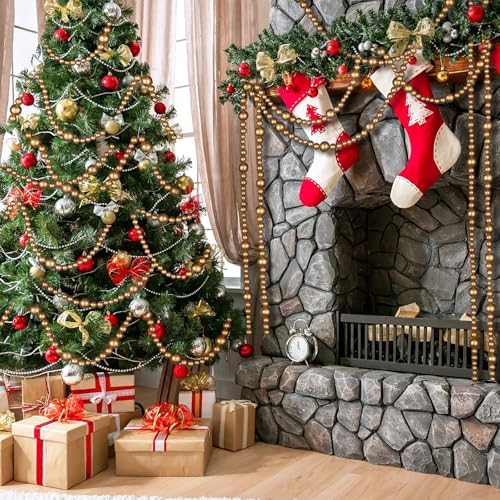 Bucherry 4 Pcs Christmas Wood Bead Garland 28.8 Feet, Gold - Image 6