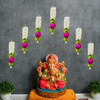 Divyakosh Lotus Hanging Gajra Set of 8 | Small 10 Inch Off-White Fabric Floral Wall Hangings | Temple & Pooja Room Decoration Items | Backdrop Decor for Festivals & Diwali - Image 4