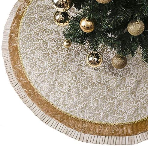 Valery Madelyn 60 Inch White Gold Christmas Tree Skirt for Tree Decorations by ValeryMadelyn