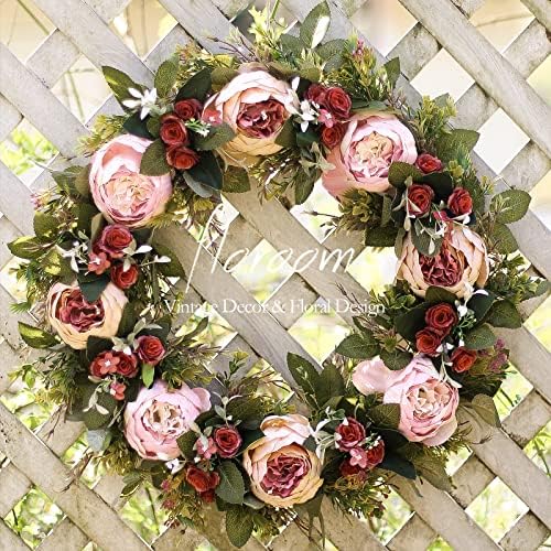 Floroom Floral Wreath, 20" Artificial Pink Peony Wreath for Front Door Decorations Wall Decor by Floroom
