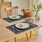 Softalker Faux Linen Cloth Placemats Set of 8-12 x 18 Inch, Dark Grey - Image 2