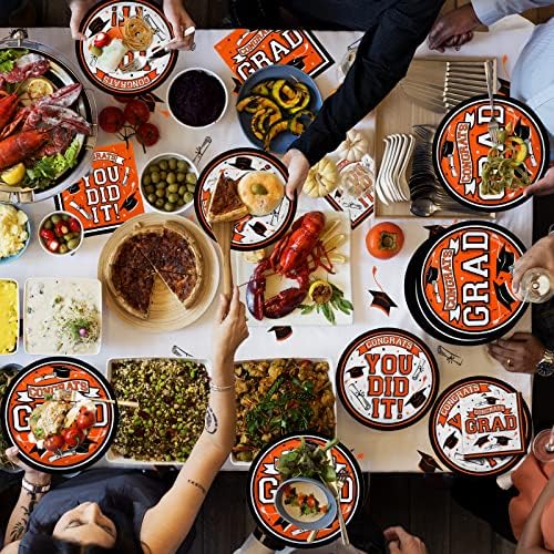 Graduation Party Supplies Dinnerware Set orange Disposable dinner paper plates dessert paper plates and Napkins for Congrats Grad Party Decorations, Serve 50 - Image 5