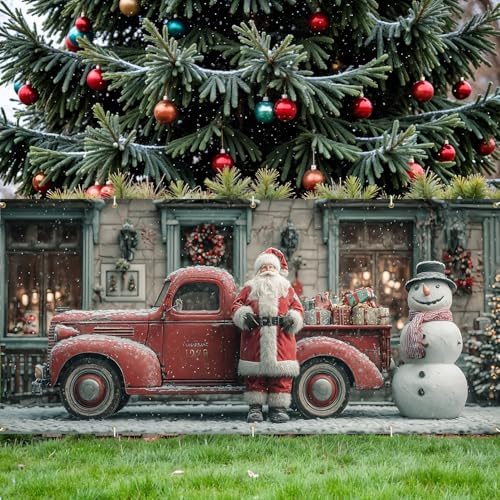 Vintage Truck Christmas Banner 16x7 Ft - Retro Santa and Snowman for 2 Car Garage Nostalgic Decor - Image 5