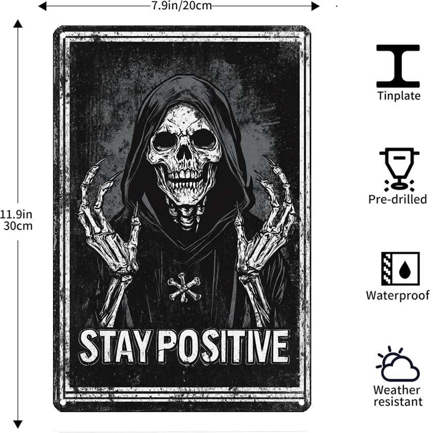Vintage Metal Tin Sign Halloween Hooded Skeleton Gothic Wall Art for Home Bedroom Office 6×8 Inches with Metal Frame - Image 7