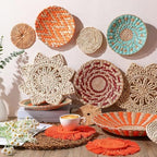 Anglechic 15 Pcs Boho Rattan Wall Baskets Hanging Decor, Orange Style - Image 4