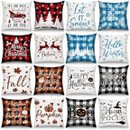 GlikCeil Set of 16 Christmas Pillow Covers 18 x 18 Inch Holiday Throw Pillow Covers Halloween Fall Winter Seasonal Pillowcases Decorative Cushion Pillowcases for Farmhouse Home Couch Sofa Decor by GlikCeil