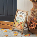 Glitzhome Decorative Fall A-Frame Free Standing Sign, Slide in Pumpkin Farm Welcome Sign for Autumn, Rustic Harvest Hanging Decor for Wall Front Door, 24”H - Image 2