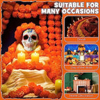 Yunsailing 20 Pcs 5 ft Marigold Day of The Dead Garland for Decorations Diwali Day of The Dead Artificial Marigold Flowers Faux Wedding Decorations for Halloween Home Party(Orange) - Image 3