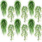 Daifunli 12 Pcs Artificial Hanging Plants Fake Hanging Ferns Plastic Fake Plant for Wall Room Garden Garland Indoor Outdoor Decor No Basket (Ivy,Boston Ferns) by Huiinen