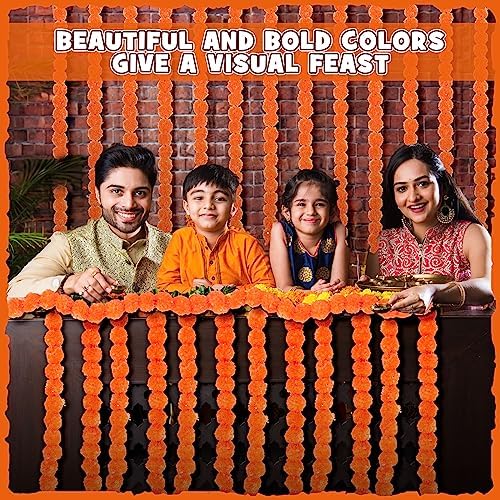 Yunsailing 10 Pcs 5 ft Marigold Garland Diwali Decor, Orange - Image 6