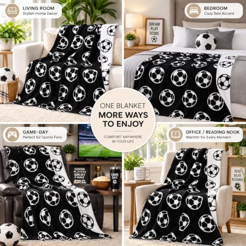 Buryeah Soccer Knit Throw Blanket, Soccer Gift for Boys Teens Men, 50 x 60 Inch Cozy Sport Reversible Knitted Throw Blanket for Couch Sofa Bed Home Decor - Image 5