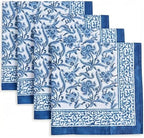 ATOSII Cotton Blockprint Cloth Napkins, Midnight Bloom, Set of 4, 20" X 20" by ATOSII